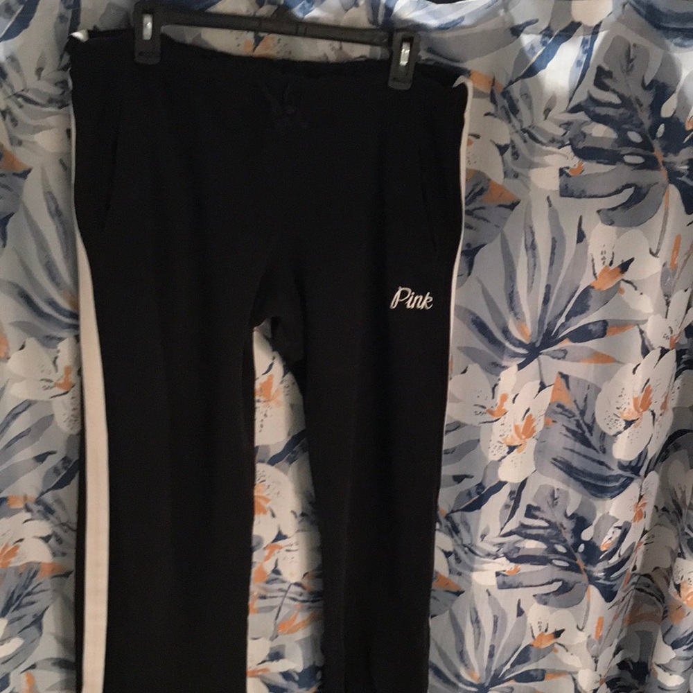 Victoria’s Secret pink sweatpants black size large, 28 inch inseam, Cut off